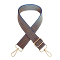 Close-up of thick adjustable crossbody bag strap with wave pattern and gold hooks - Silver Clasp / Blue Khaki (J3)