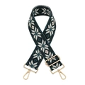 Close-up of 5cm ethnic star pattern bag strap with gold metal hooks and adjustable buckle - No.10 Peacock Green