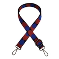 Adjustable bag strap with red and blue polka dot patterns and black hardware - Red Blue Gunmetal Buckle