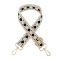Tracolla spessa in jacquard con motivo a rombi neri e ganci in metallo dorato - Bianco Crema Nero