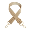 Detail of adjustable beige chevron canvas bag strap with golden metal swivel hooks - Khaki White Gold Clasp