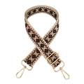 Dettaglio tracolla con motivo a rombi geometrici e moschettoni in metallo dorato - Beige Marrone Caffè Nero