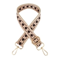 Detail of colorful geometric diamond jacquard bag strap with gold metal swivel hooks - Beige Pink Coffee