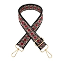Close-up of geometric diamond jacquard bag strap with golden lobster clasps - Silver Clasp / Black Beige Wine Red