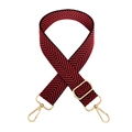 Detail of red and black chevron pattern wide shoulder strap with golden metal lobster clasps - Silver Clasp / Black Red (J18)