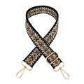 Close-up of bohemian geometric rhombus woven strap with gold metal lobster clasps - Black White Brown