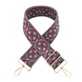 Tracolla etnica in jacquard blu con ricami rossi e moschettoni in metallo dorato - Base Blu Bordeaux