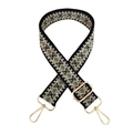 Detail of colorful geometric jacquard wide shoulder strap with gold metal lobster clasps - Black Beige Matcha Green