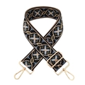 Ethnic style embroidered guitar strap for handbags with golden metal lobster clasps - Silver Clasp / Black Base Khaki Circle