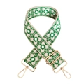 Adjustable geometric green and cream woven wide shoulder strap with gold metal hooks - Beige Green White Pattern