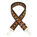Detail of bohemian geometric rhombus pattern woven strap with gold metal buckles - Black Coffee Orange