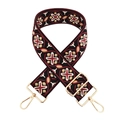 Close-up of ethnic jacquard wide shoulder strap with red floral embroidery and gold hooks - Black Wine Red