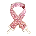 Close-up of pink geometric jacquard bag strap with adjustable gold alloy hooks - Beige Rose Red White Pattern