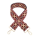 Close-up of ethnic style embroidered replacement bag strap with geometric patterns and gold hooks - Silver Clasp / Burgundy Base Beige Circle