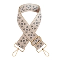 Detail of pink and grey jacquard bag strap with geometric patterns and gold metal buckles - F7-Beige Base Pink Grey Flower