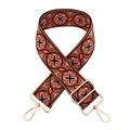 Detail of bohemian embroidered bag strap with golden metal hooks and geometric patterns - Brown Base Black