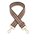 Close-up of geometric diamond pattern weaving and gold hardware on wide bag strap - Silver Clasp / Coffee Beige Brown