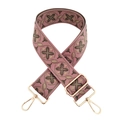 Adjustable retro wide floral embroidery bag strap with gold metal hardware on white background - Pink Base Light Green