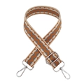 Detail of adjustable 3.8cm wide bag strap with colorful woven wave patterns and silver metal clips - B2 Brown + Silver Buckle