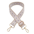 Detail of colorful geometric diamond pattern bag strap with gold metal hooks - Silver Clasp / Beige Light Purple White
