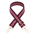 Detail of 3.8cm colorful zigzag woven canvas bag strap with gold metal buckles - B3 Rose Pink + Gold Buckle