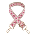 Detail of rose red diamond woven bag strap with golden swivel lobster clasps - Silver Clasp / Beige Rose Red White