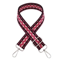 Macro shot of 3.8cm wide pink wave pattern bag strap with durable silver lobster clasps - B3 Rose Pink + Silver Buckle