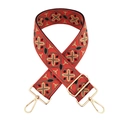 Detail of colorful ethnic embroidery strap with golden lobster clasps and metal slider - Orange Base Olive Green