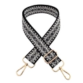 Detail of black and white geometric diamond jacquard bag strap with gold metal swivel hooks - Black Base Dark Gray