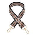 Close-up of bohemian geometric diamond woven strap with premium gold lobster clasps - Black White Brown