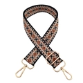 Close-up of bohemian diamond pattern bag strap with adjustable gold swivel metal hooks - Black Beige Brown