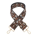 Detail of vintage floral embroidered wide strap with gold metal buckles on white background - Q15-Black Brown