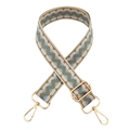 Detail of adjustable blue and olive canvas strap with gold swivel hooks and zig-zag pattern - B5 Matcha Green + Gold Buckle