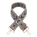 Detailed view of ethnic embroidery pattern on wide bag strap with golden metal clasp - Silver Clasp / Q16-Grey