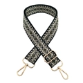 Detail of adjustable geometric ethnic style woven bag strap with gold lobster clasps - Black Base Army Green