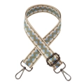 Detail of adjustable woven canvas bag strap with colorful blue and green wave patterns - B5 Matcha Green + Gunmetal Buckle