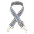 Detail of colorful wave pattern woven bag strap with adjustable gold metal hardware - B6 Light Blue + Gold Buckle