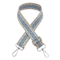 Detail of blue and beige zigzag weave bag strap with silver metal lobster clasps - B6 Light Blue + Silver Buckle