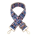 Close-up of ethnic style embroidered bag strap with vintage floral patterns and gold metal buckles - Silver Clasp / Q20-Blue Pink