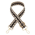 Detail of adjustable 3.8cm wide bag strap with black and white zigzag weave and gold hooks - B7 Dark Coffee + Gold Buckle