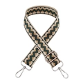 Close-up of adjustable woven shoulder strap with wave pattern and silver metal swivel hooks - B8 Dark Green + Silver Buckle
