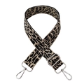 Detailed view of leopard print wide strap with silver metal swivel lobster clasps - Leopard B Black Khaki Gold Wire + Silver Buckle