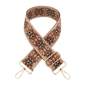 Nahaufnahme der ethnischen Jacquard-Taschengurt mit goldenen Metall-Karabinerhaken und Schieber - 1-Beige Braun Goldfaden