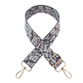 Detail of wide leopard print bag strap with durable weave and golden metal clasps - Leopard A White Grey Silver Thread