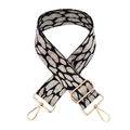 Détail d'une large bandoulière léopard jacquard avec mousquetons et boucles dorés - Beige Noir Fil d'Argent-B