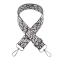 Close-up of leopard print bag strap with silver metal lobster clasps and buckle - Leopard A White Grey Silver Wire + Silver Buckle
