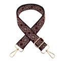 Close-up of ethnic jacquard wide shoulder strap with geometric patterns and gold clips - Black Base Wine Red - Gold Buckle