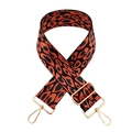 Close-up of jacquard leopard strap with golden metal hooks and adjustable buckle - Silver Clasp / 4-B Black Orange Leopard