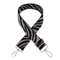 Detail of adjustable zebra print bag strap with polished silver metal lobster claws - Zebra Grey Silver + Silver Buckle