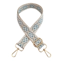 Adjustable 3.8cm jacquard wide shoulder strap with light blue geometric patterns - Silver Clasp / White and Light Blue Flower